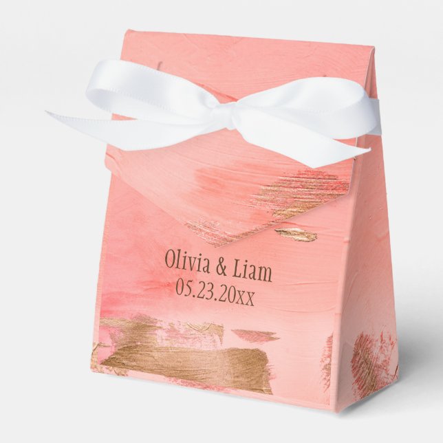 Gold Peach Melon Brown Elegant Modern Wedding Favour Box (Front Side)