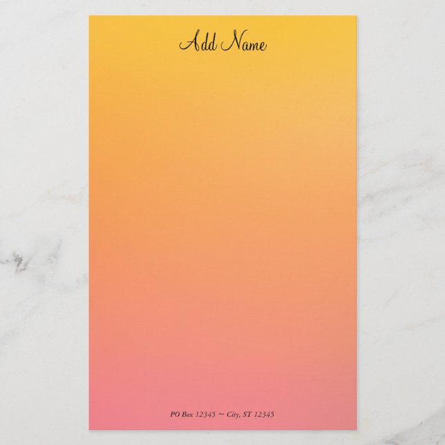 Gold Peach Ombre Personalised Stationery (Front)