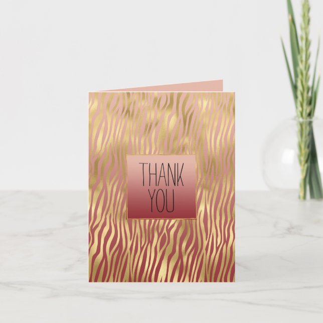 Gold Peach Red Zebra Stripes Card (Front)
