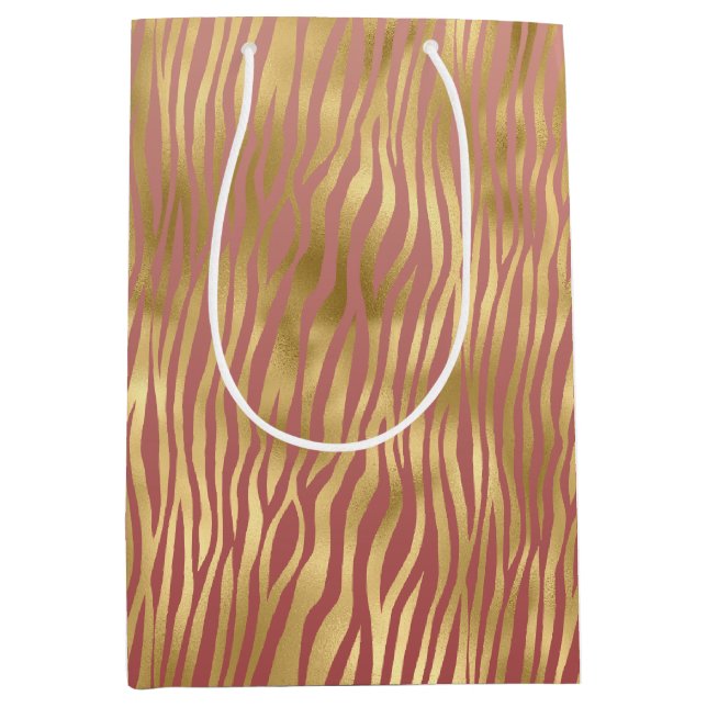 Gold Peach Red Zebra Stripes Medium Gift Bag (Front)