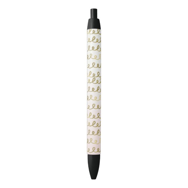 Gold Peach Squiggle Black Ink Pen (Front Vertical)