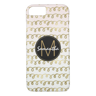 Gold Peach Squiggle Monogram iPhone 8/7 Case