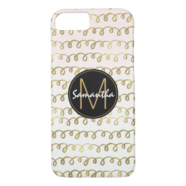 Gold Peach Squiggle Monogram Case-Mate iPhone Case (Back)