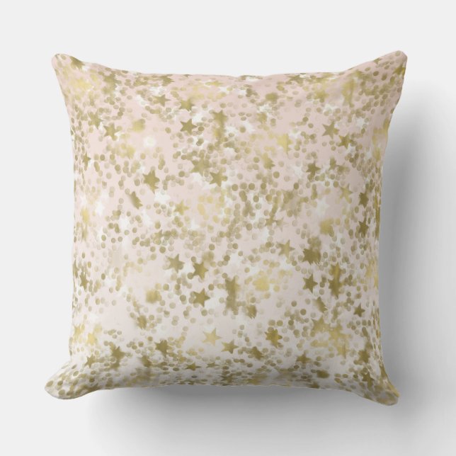 Gold Peach Stars Confetti Abstract Cushion (Front)