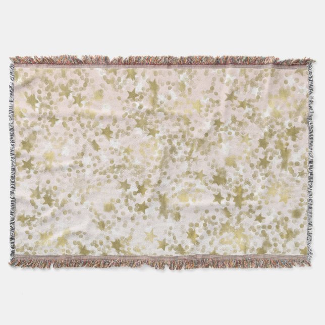 Gold Peach Stars Confetti Abstract Throw Blanket (Front)