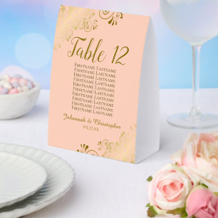 Gold & Peach Wedding Table Number Seating Chart