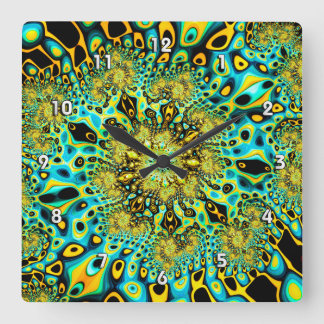 Gold Peacock Brago-Mitchell Fine Fractal Art Square Wall Clock
