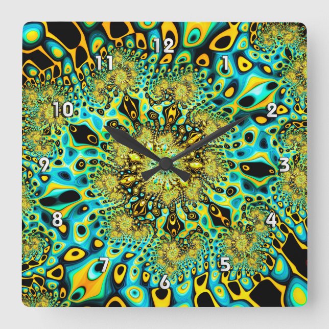 Gold Peacock Brago-Mitchell Fine Fractal Art Square Wall Clock (Front)