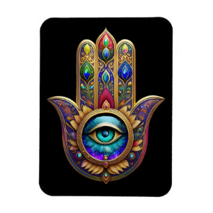 Gold Peacock Colors Hamsa Green Sapphire Third Eye Magnet