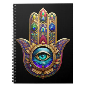 Gold Peacock Colors Hamsa Green Sapphire Third Eye Notebook