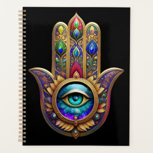 Gold Peacock Colors Hamsa Green Sapphire Third Eye Planner