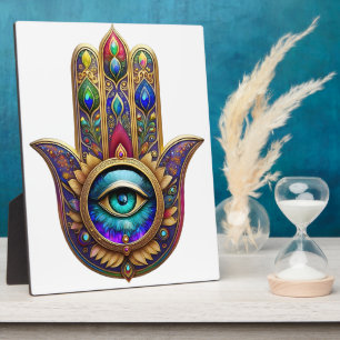 Gold Peacock Colors Hamsa Green Sapphire Third Eye Plaque