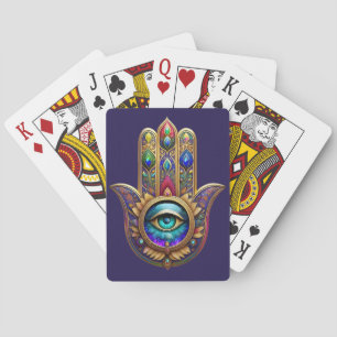 Gold Peacock Colors Hamsa Green Sapphire Third Eye Playing Cards