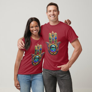 Gold Peacock Colors Hamsa Green Sapphire Third Eye T-Shirt