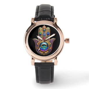 Gold Peacock Colors Hamsa Green Sapphire Third Eye Watch