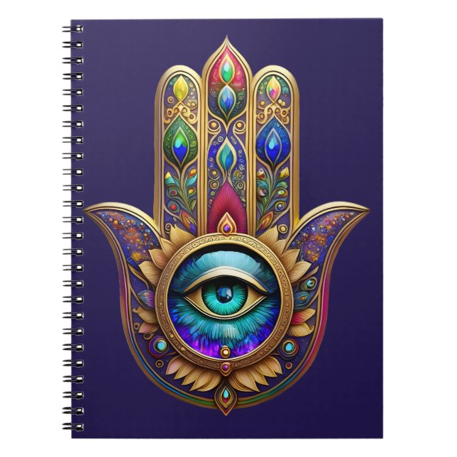 Gold Peacock Colours Hamsa Green Sapphire Third Ey Notebook (Front)