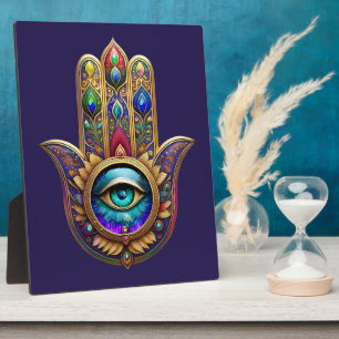 Gold Peacock Colours Hamsa Green Sapphire Third Ey Plaque