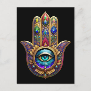 Gold Peacock Colours Hamsa Green Sapphire Third Ey Postcard