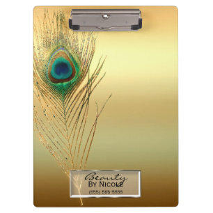 Gold Peacock Feather Elegant Glam Personalised Clipboard
