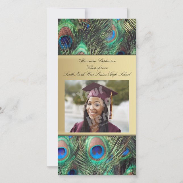 Gold Peacock Feather Elegant Graduation Announcement (Front)