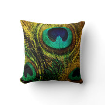 Gold Peacock Feather Pattern Pillow