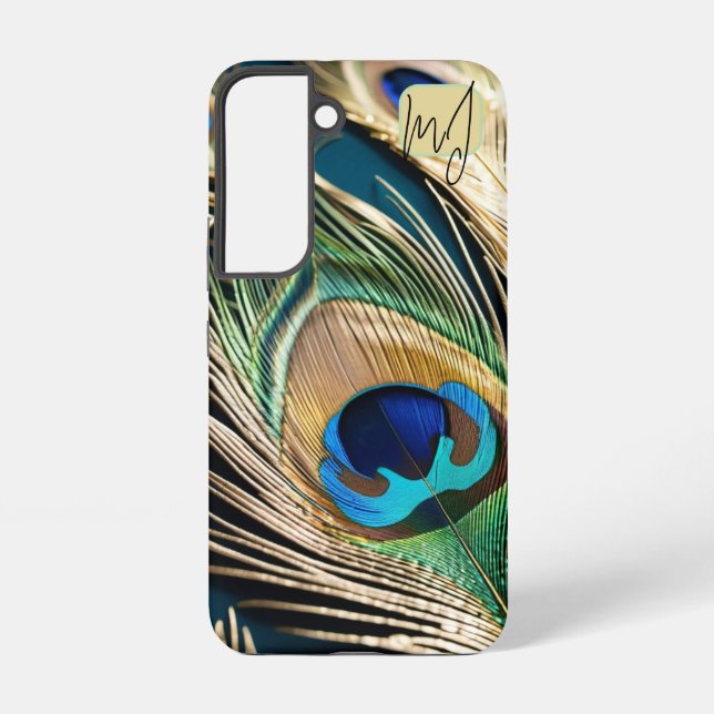 Gold Peacock Feather Phone Case Customisable (Back)