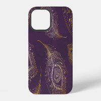 Gold peacock feather, violet background.