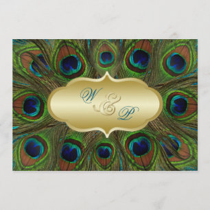 Gold Peacock Feathers Wedding Invitation