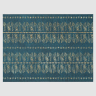 Gold Peacock Flowers on Teal Decoupage Tissue Paper