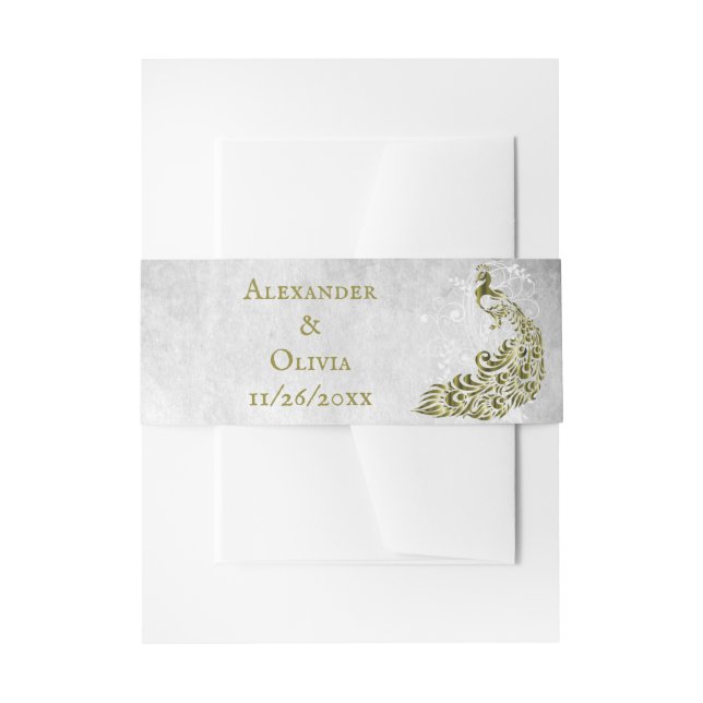 Gold Peacock Leaf Vine Invite Belly Band Invitation Belly Band (Front Example)