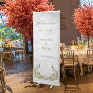Gold Peacock Leaf Vine Wedding Retractable Banner
