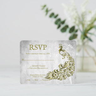 Gold Peacock Leaf Vine Wedding RSVP Card