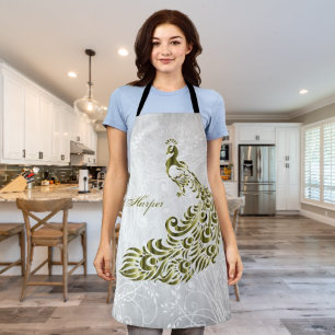 Gold Peacock Personalised All-Over Print Apron