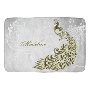 Gold Peacock Personalised Bath Mat