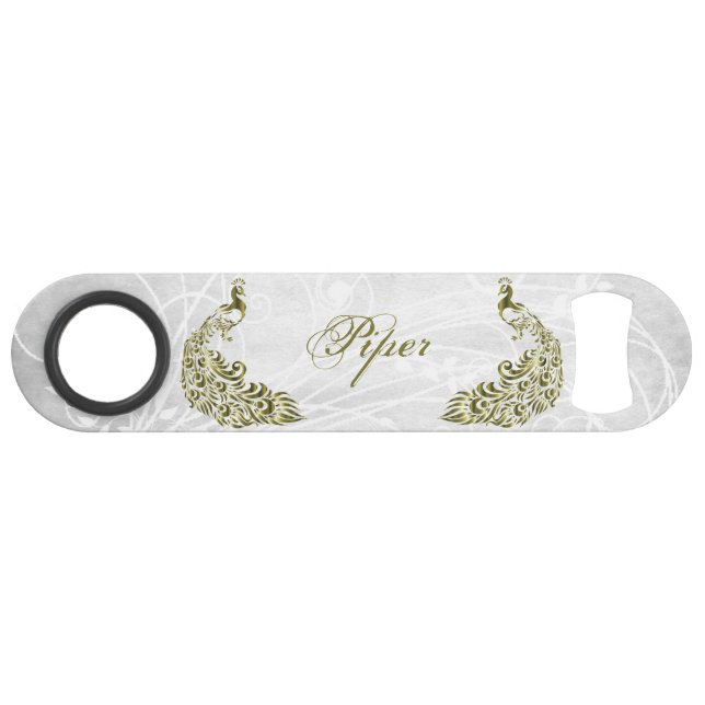 Gold Peacock Personalised Bottle Opener (Front (Horizontal))