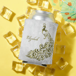Gold Peacock Personalised Can Cooler