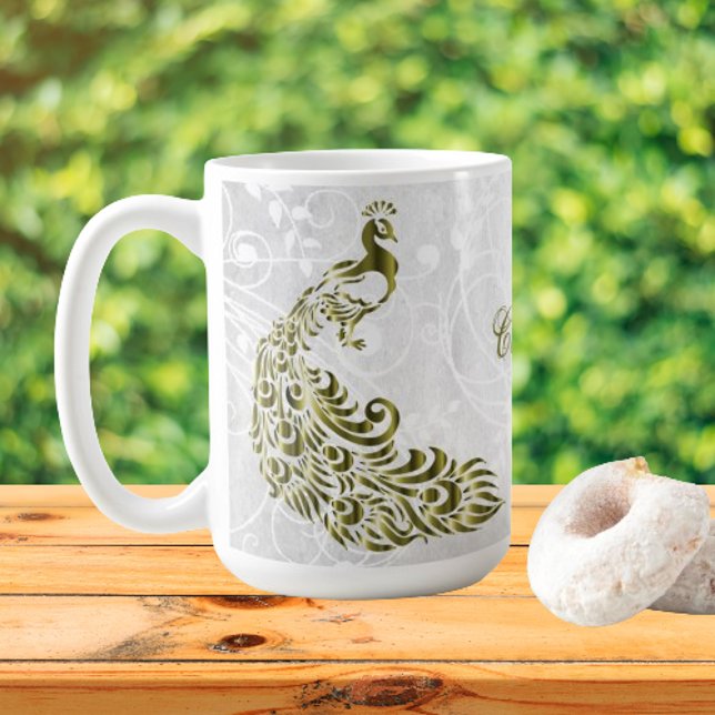 Gold Peacock Personalised Coffee Mug (Gold Peacock Personalized Coffee Mug)