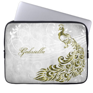 Gold Peacock Personalised Laptop Sleeve