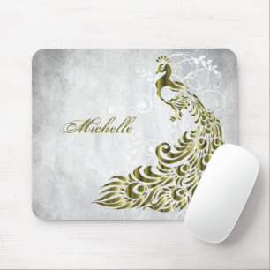 Gold Peacock Personalised Mousepad