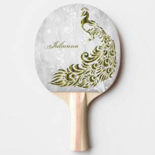 Gold Peacock Personalised Ping Pong Paddle