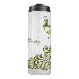 Gold Peacock Personalised Thermal Tumbler