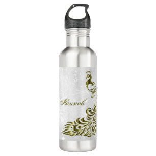 Gold Peacock Personalised Water Bottle
