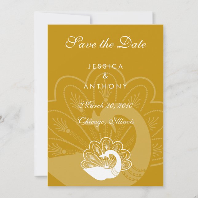 gold peacock save the date (Front)