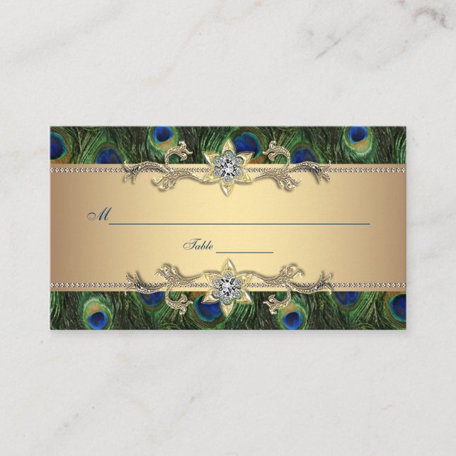 Gold Peacock Seating Place Cards (Front)