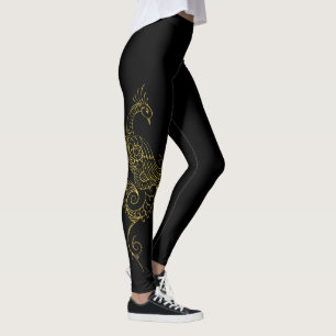 Gold Peacock Tattoo Leggings