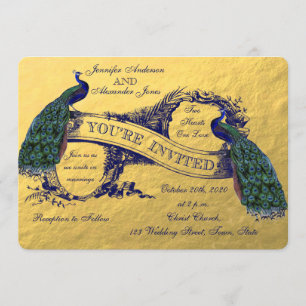 Gold Peacock Wedding Invitation