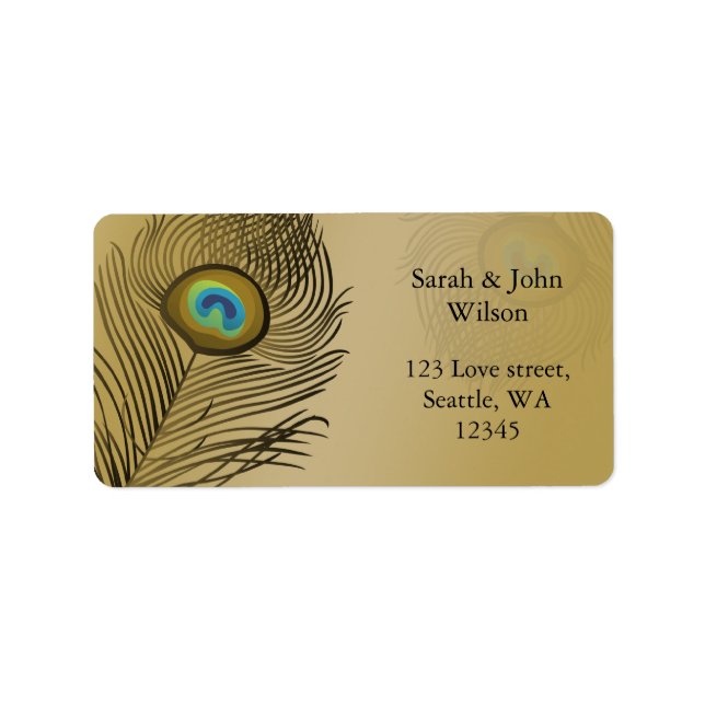 gold peacock wedding label (Front)