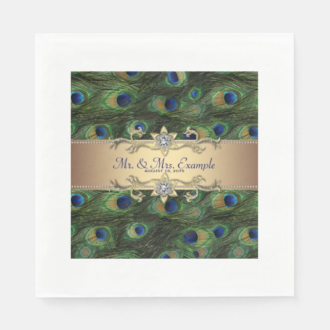 Gold Peacock Wedding Napkin (Front)