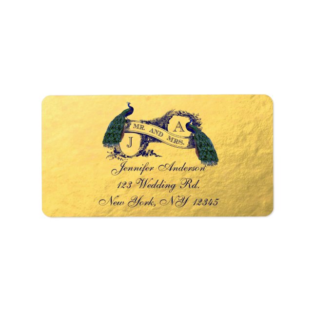 Gold Peacock Wedding RSVP Label (Front)