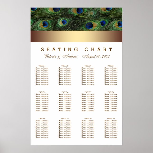 Gold Peacock Wedding Seating Chart (Front)